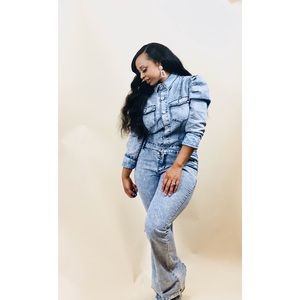 Acid Wash Bell Bottom Jumpsuit